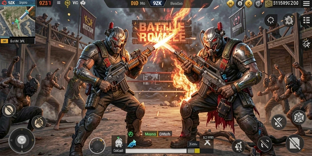 Menggambarkan momen ketegangan dalam gameplay Battle Royale.