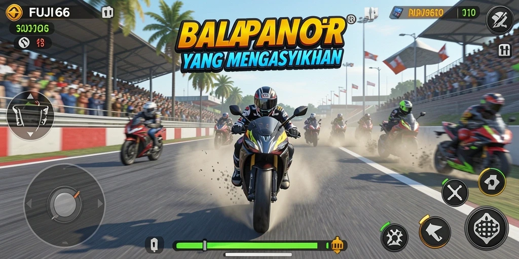 Gameplay seru dalam balapan motor FUJI66 yang mendebarkan.