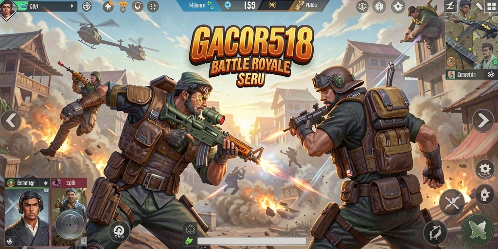 Screenshot gameplay GACOR518 menampilkan pertempuran di arena Battle Royale.