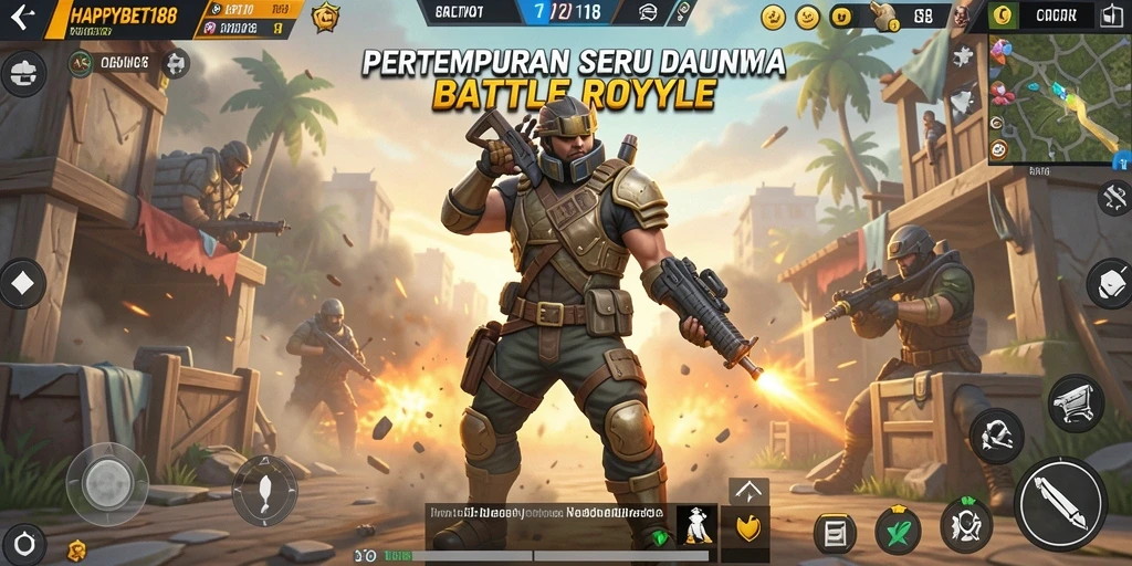Gameplay menegangkan dalam <strong>HAPPYBET188</strong> menunjukkan aksi pertempuran Battle Royale yang seru.