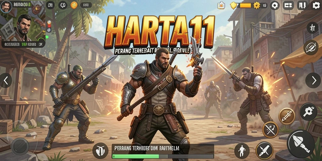 Tangkapan layar <strong>HARTA11</strong> menampilkan aksi pertempuran yang intens dan grafis menawan.