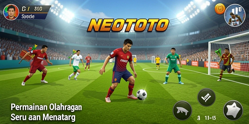 Tampilan gameplay NEOTOTO dengan aksi olahraga yang seru dan mendebarkan.