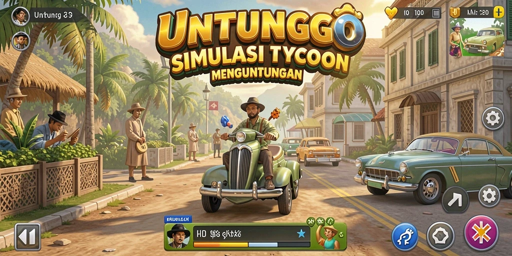 Tampilan gameplay menarik dalam UNTUNGGO yang menunjukkan simulasi tycoon.