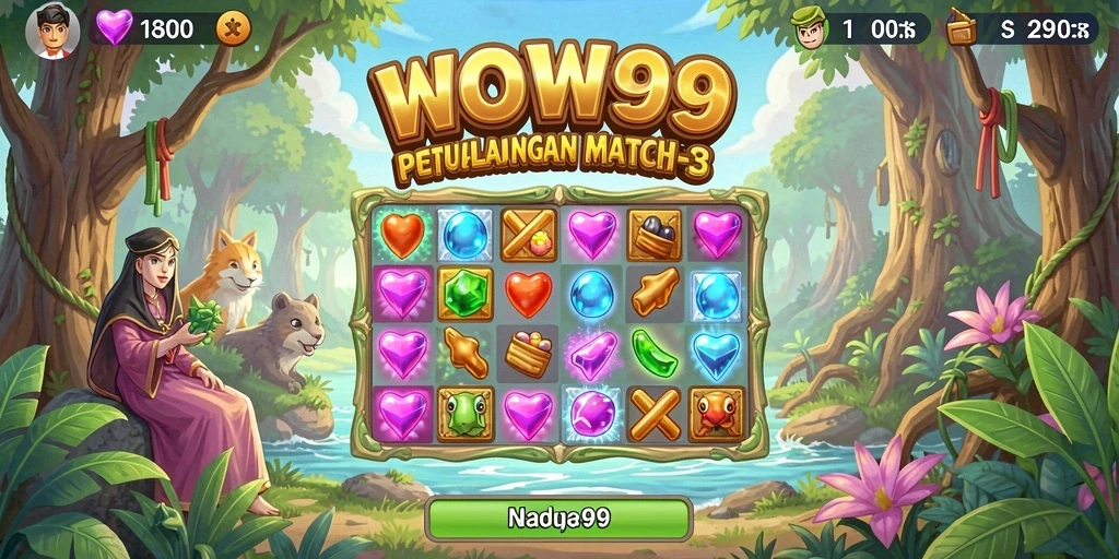Tampilan gameplay WOW99 yang penuh warna dan seru saat mencocokkan simbol.